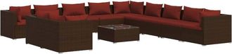 vidaXL Set Muebles De Jard&iacute;n Y Cojines 12 Pzas Rat&aacute;n Sint&eacute;tico Marr&oacute;n Vidaxl