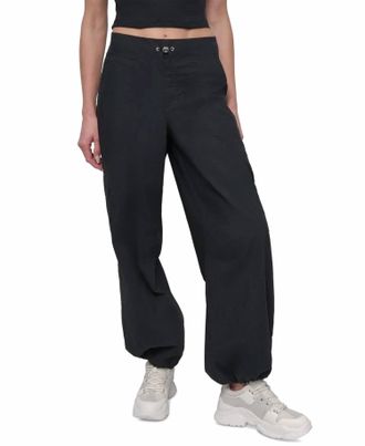 DKNY Womens Cotton High-Rise Cargo Pants In Black