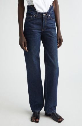 Jean Paul Gaultier Curvy Waistband Straight Leg Jeans in Indigo at Nordstrom, Size 24