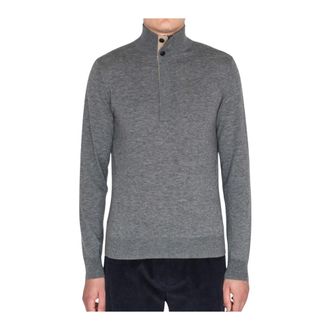 Pal Zileri Wool & Cashmere Half Zip Jumper with Contrast Collar - male - Pal Zileri - Turtlenecks - Gray - M - Knitwear
