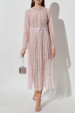 Self Portrait Lace Dress With Belt, Womens, Pink