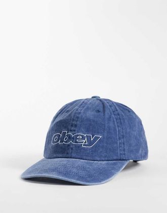 Obey cappellino strapback a 6 pannelli con logo delta outline pigmentato lavato navy-blu navy