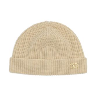 Valentino Garavani Beanies, male, Beige, Size: ONE SIZE Beige Cashmere VLogo Cap