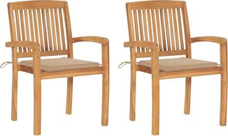 vidaXL Sillas De Jard&iacute;n 2 Uds Con Cojines Madera Maciza De Teca Beige Vidaxl