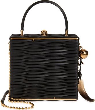 Alexander McQueen Skull Frame Leather Handbag in 1000 Black/Gold at Nordstrom
