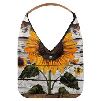 Generic Sunflower in Wood Board Reusable Lightweight Grocery Bags - Foldable Into Compact Pouch, Washable & Sturdy, Multipurpose for Shopping and Travel