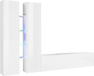 Dmora Pared Modular Fabiano, 12 Estantes, Hecho en Italia, 30x280x180h cm Blanco Brillante