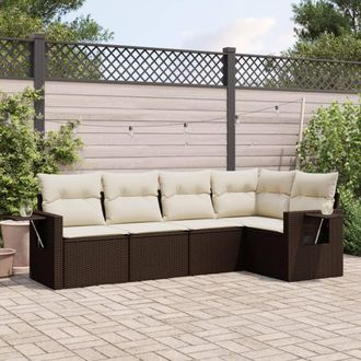 vidaXL Vidaxl - Set Comedor De Jard&iacute;n 5 Piezas Y Cojines Rat&aacute;n Sint&eacute;tico Marr&oacute;n