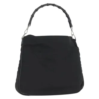 Gucci Vintage Bamboo Handle Nylon Black Nylon Handbag (Pre-Owned)