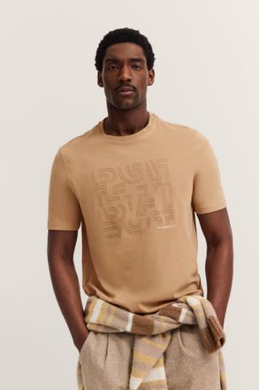 Bugatti T-Shirt BUGATTI Modern Fit, Herren, Gr. L, beige (40, beige), 100% Baumwolle, bedruckt, normal, Rundhals, gerader Abschluss, Shirts T-Shirt, mit Logo-