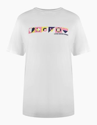 Love Moschino Womens Love Moschino Colourblock Logo White T-Shirt - Size: 18/16