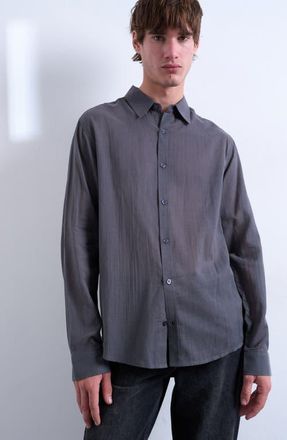 Topman Pinstripe Semisheer Cotton Button-Up Shirt in Charcoal at Nordstrom, Size Xx-Large