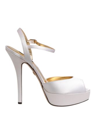 Dolce & Gabbana White Satin Platform Heels Sandals Womens Shoes (Pre-Owned)