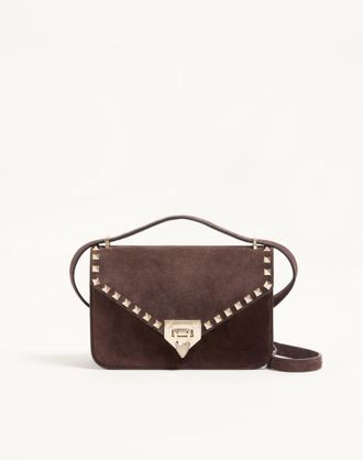 Valentino Garavani Borsa Piccola A Tracolla Valentino Garavani Rockstud In Suede Donna EBANO UNI