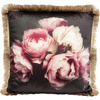 Kare Design Coj&iacute;n negro, estampado de peon&iacute;a rosa 45x45