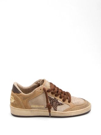 Golden Goose Ballstar Suede Upper Toe Tongue And Spur Glitter Star Leather Heel