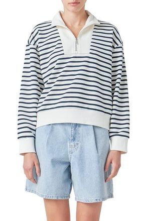 Grey Lab Stripe Terry Cloth Pullover in White/Navy at Nordstrom, Size X-Small