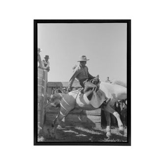 Artery8 Russell Lee Cowboy at Bean Day Rodeo Action Shot Framed Canvas Art in Grey | Size: W24 x H32