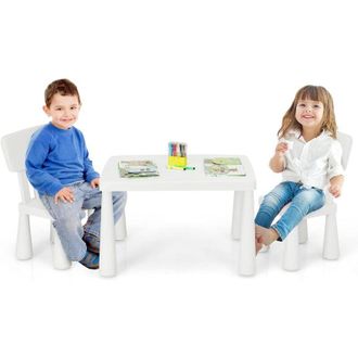 Costway Costway - Grupo De Asientos Muebles Para Ni&ntilde;os Juego De 1 Mesa Y 2 Sillas De Pl&aacute;stico Para Cuarto De Los Ni&ntilde;os Sala De Estar (blanco)