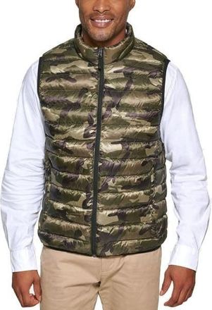 Club Room Puffer Vest Mens Green Camo Packable Quilted Full Zip UPS295