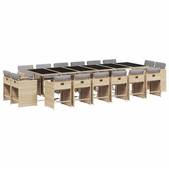 vidaXL Set Comedor De Jard&iacute;n 17 Pzas Con Cojines Rat&aacute;n Sint&eacute;tico Beige Vidaxl