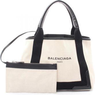 Balenciaga Black Ivory Canvas Leather Handbag Pouch Tote Bag (Pre-Owned)