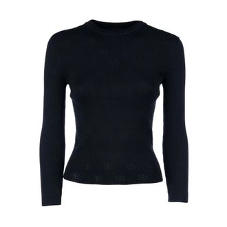 Balenciaga Round-neck Knitwear, female, Black, Size: L BB-pattern Open-knit Jumper