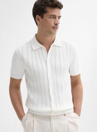 Lindbergh Mens Twisted cable flat-ribbing polo-collar Cardigan Sweater