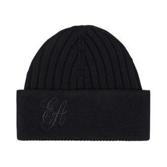 Emporio Armani Geribbelde wollen beanie met kenmerkend borduursel - Dames - Hoeden - Zwart - M - Wol - Accessoires