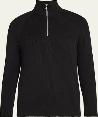 Brunello Cucinelli Mens Cotton Rib Half-Zip Sweater