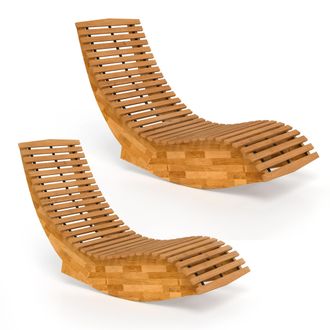 OUTSUNNY Pack De 2 Sillas Mecedoras De Jard&iacute;n De Madera, Ergon&oacute;mica Plegable Con Dise&ntilde;o Listonado, Para Balc&oacute;n, 60x156x77 Cm, Natural