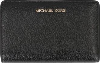 Michael Kors Portemonnee van gekorreld leer met drukknoop - Dames - Portefeuilles - Zwart - ONE Size - Leer - Accessoires