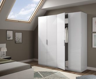 Dmora Guardarropa Dfusell, Armario Dormitorio Con 4 Puertas Batientes, Mueble Con 2 Baldas Y Barra Perchero, 180x52h200 Cm, Blanco - Dmora
