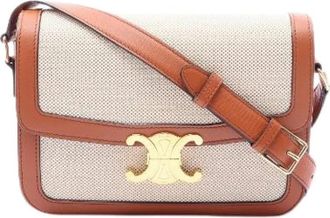 Celine Pre-owned Classic Triomphe Canvas Leather Shoulder Bag - Dames - Vintage Schoudertas - Beige - ONE Size - Leer - Vintage