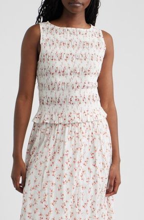Rails Kane Floral Smocked Cotton Tank in Rouge Romantic at Nordstrom, Size Xx-Large