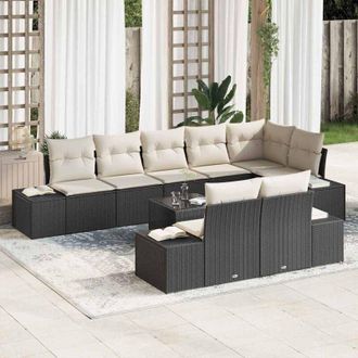 vidaXL Vidaxl - Conjunto De Sof&aacute; De Jard&iacute;n 9 Pcs Negro Y Crema Polirat&aacute;n