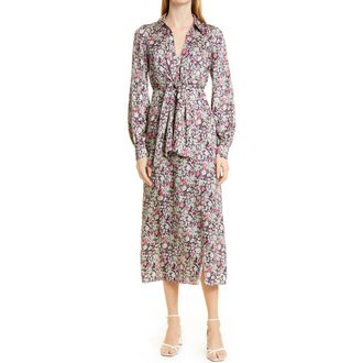 Cinq &agrave; Sept Quin Floral Print Long Sleeve Dress in Powder Blue Multi at Nordstrom Rack, Size 4