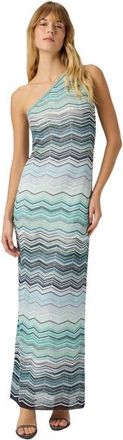 Missoni Long One-shoulder Dress With A Chevron Pattern With Sequins in Green& Brown at Nordstrom, Size 44 It