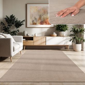 Paco Home Paco Home Alfombra Moderna Para Sal&oacute;n A Pelo Corto Lavable Suave Uni Efecto Piel Antideslizante Beige, 240x340 Cm