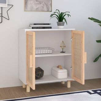 Berkfield Home Sideboard White 60x30x70 cm Solid Wood Pine & Natural Rattan | Size: 60 x 30 x 70 cm
