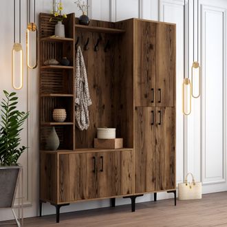 Dmora Mobile Da Ingresso Dovarese, Appendiabiti, 12 Ripiani, Apertura Battente, 150x200x35h Cm Marrone Noce