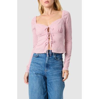 All in Favor Tie Front Lace Top in Mauve at Nordstrom Rack, Size X-Small