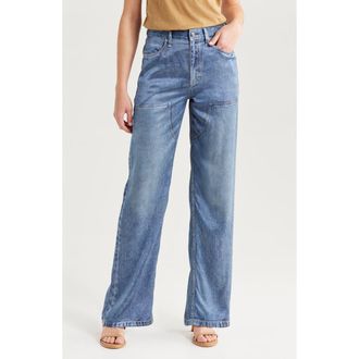 Rag & Bone Miramar Trompe lOeil Faux Denim Satin Pants in Avalon at Nordstrom, Size 25