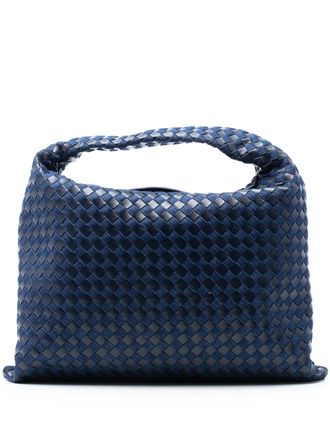 Bottega Veneta 2012-2025 Large Calfskin and Denim Intrecciato Hop hobo bag - women - Denim/Calf Leather - One Size - Blue