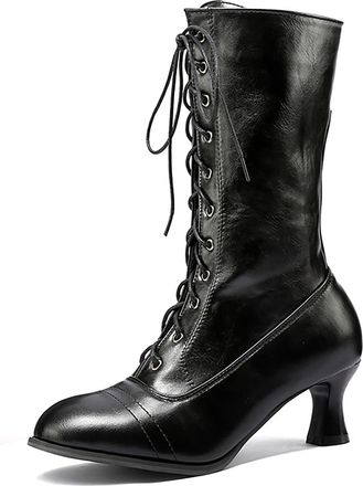 Generic Womens Cowgirl Vintage Knee High Riding Cowboy Flat Heel Tall Round Toe Boots with Buckle Straps