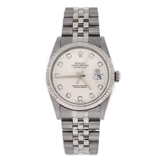 Rolex Oyster Perpetual Datejust Automatic Watch Stainless Steel and White Gold with Diamond Markers 36 in Metallic Silver at Nordstrom