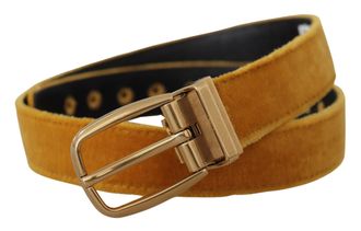 Dolce & Gabbana Womens Mustard Velvet Gold Logo Engraved Metal Buckle Belt