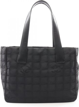 Chanel Black Nylon Canvas Leather Handbag Tote Bag (Pre-Owned)