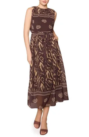 Melloday Mixed Print Sleeveless Woven Dress in Faded Black Taupe Multi at Nordstrom, Size X-Large