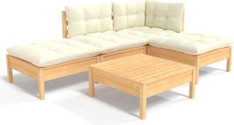 vidaXL Set Salotto da Giardino 5pz con Cuscini Crema in Legno di Pino vidaXL